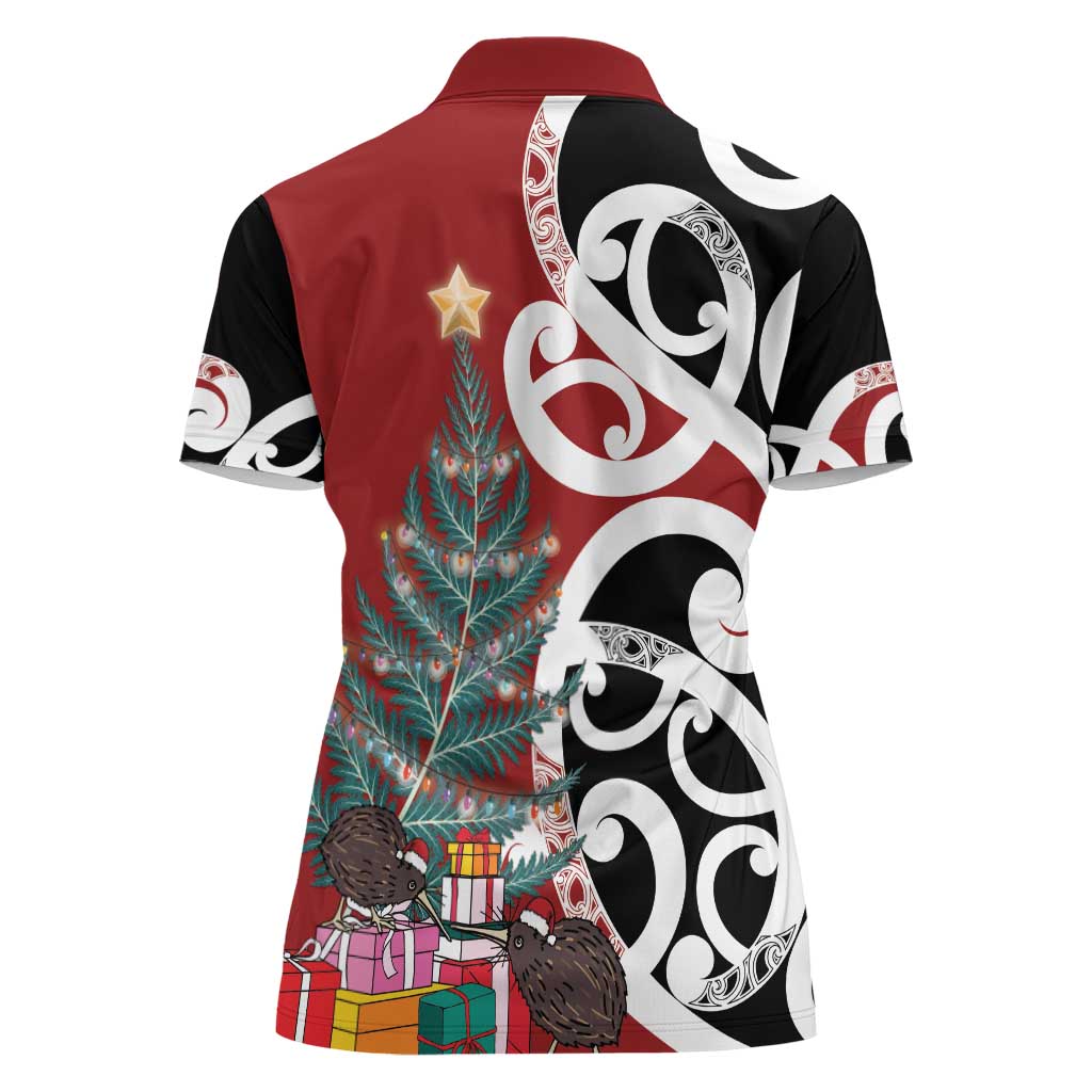 New Zealand Silver Fern Christmas Tree Women Polo Shirt Meri Kirihimete - Polynesian Pride