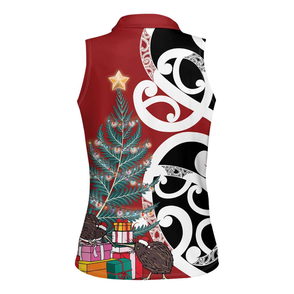 New Zealand Silver Fern Christmas Tree Women Sleeveless Polo Shirt Meri Kirihimete LT7 - Polynesian Pride