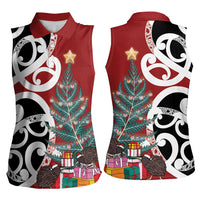 New Zealand Silver Fern Christmas Tree Women Sleeveless Polo Shirt Meri Kirihimete LT7 - Polynesian Pride