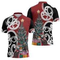 New Zealand Silver Fern Christmas Tree Zipper Polo Shirt Meri Kirihimete LT7 - Polynesian Pride