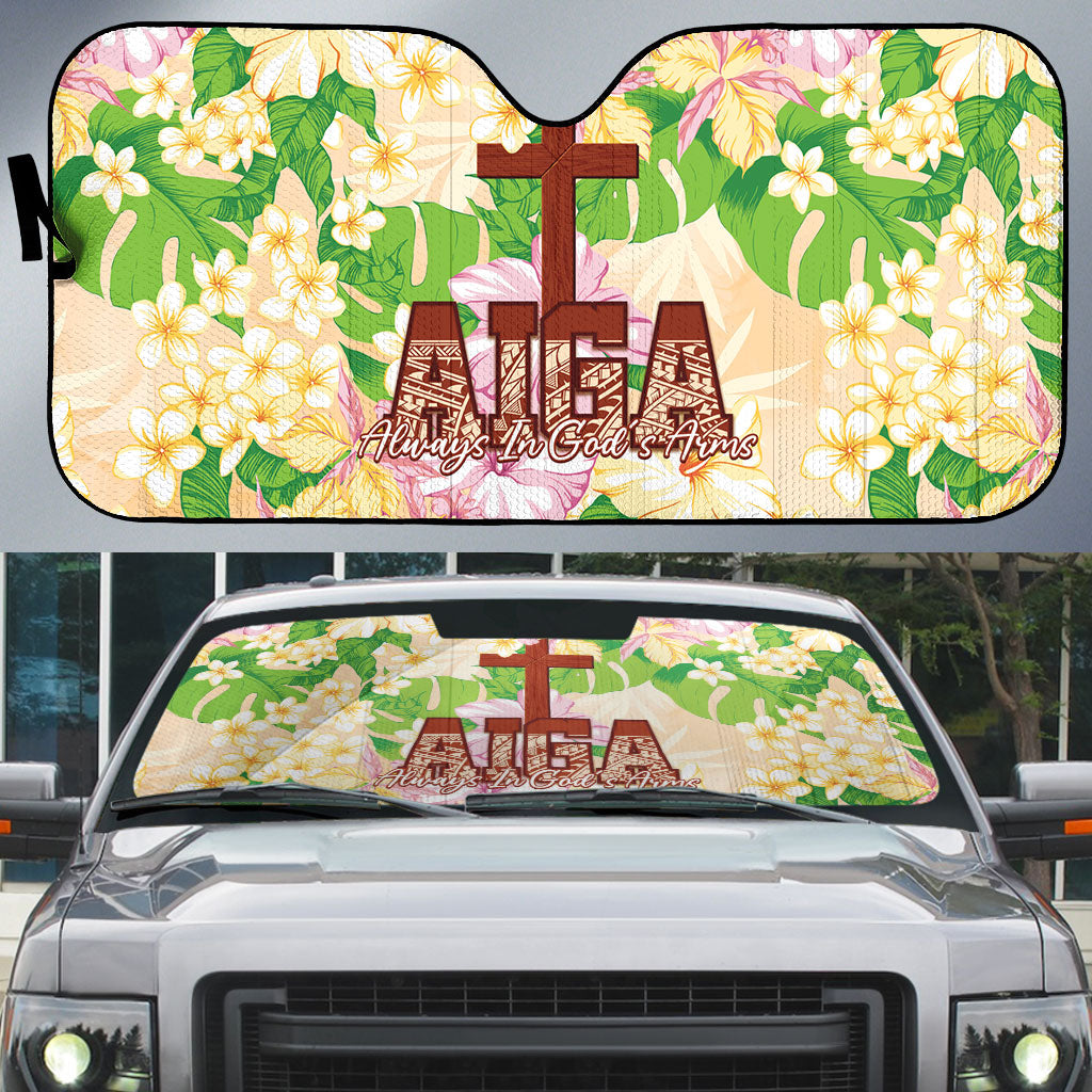 Samoa AIGA Floral Theme Auto Sun Shade Always In God's Arms LT7 Multicolor - Polynesian Pride