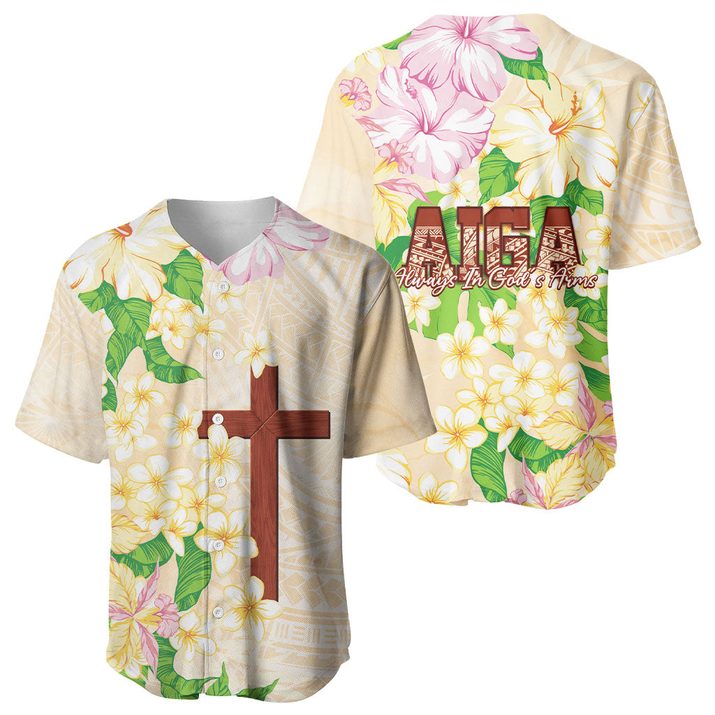 Samoa AIGA Floral Theme Baseball Jersey Always In God's Arms LT7 - Polynesian Pride
