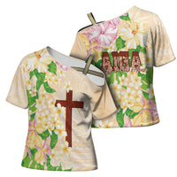 Samoa AIGA Floral Theme Cross Shoulder Shirt Always In God's Arms
