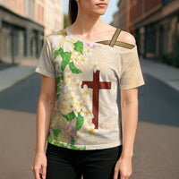 Samoa AIGA Floral Theme Cross Shoulder Shirt Always In God's Arms