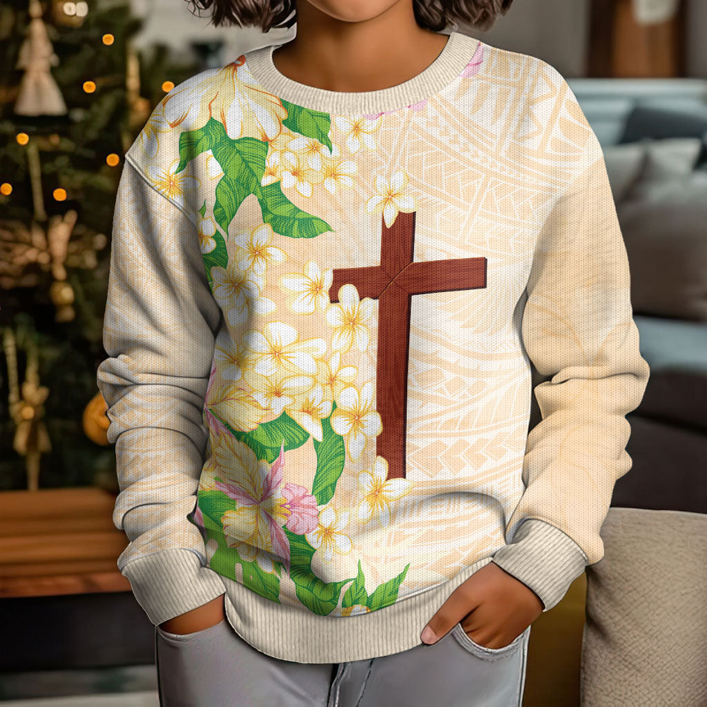 Samoa AIGA Floral Theme Kid Ugly Christmas Sweater Always In God's Arms