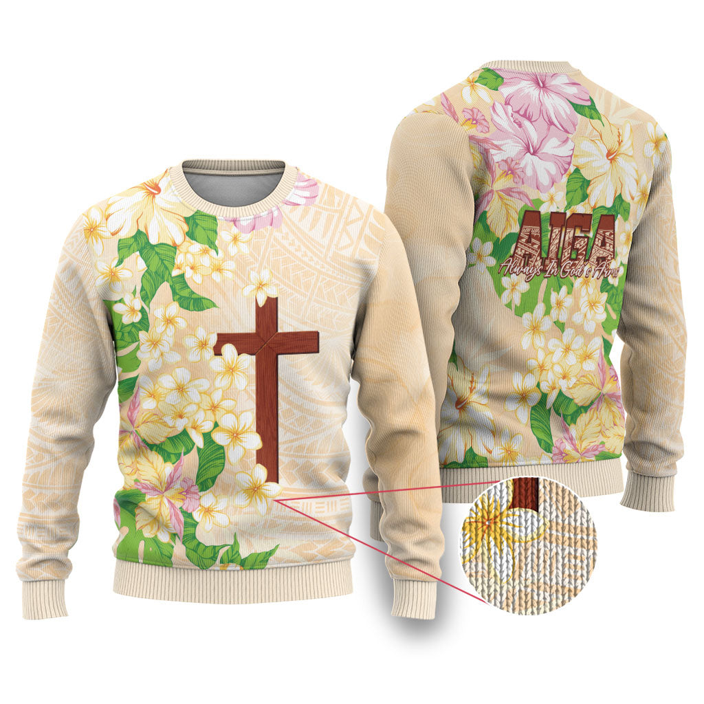 Samoa AIGA Floral Theme Ugly Christmas Sweater Always In God's Arms LT7 Multicolor - Polynesian Pride