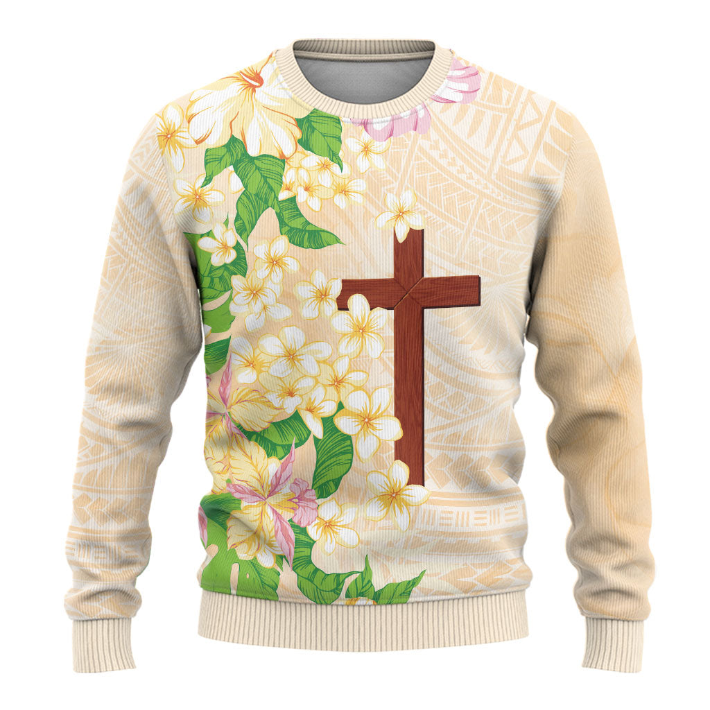 Samoa AIGA Floral Theme Ugly Christmas Sweater Always In God's Arms