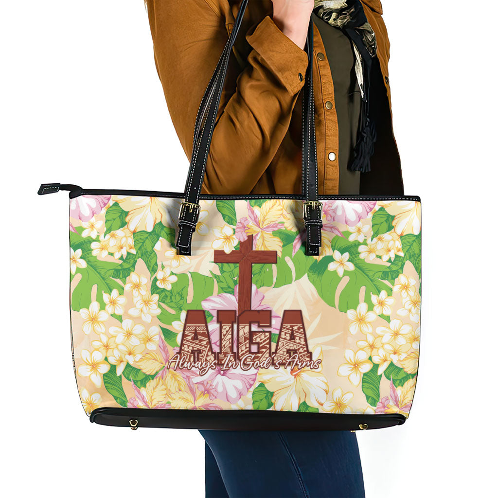 Samoa AIGA Floral Theme Leather Tote Bag Always In God's Arms