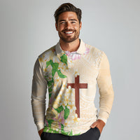 Samoa AIGA Floral Theme Long Sleeve Polo Shirt Always In God's Arms