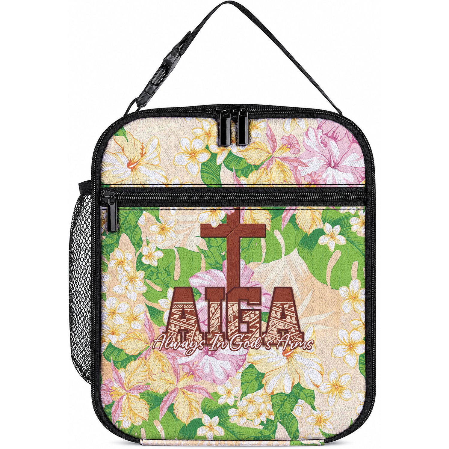Samoa AIGA Floral Theme Lunch Bag Always In God's Arms LT7 10.2 × 8.3 × 4.3 inch Multicolor - Polynesian Pride