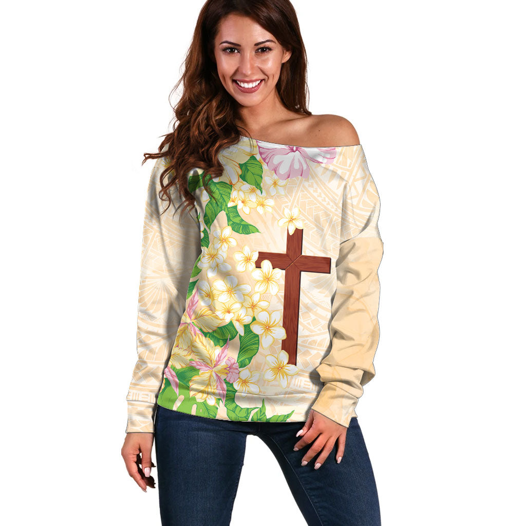 Samoa AIGA Floral Theme Off Shoulder Sweater Always In God's Arms