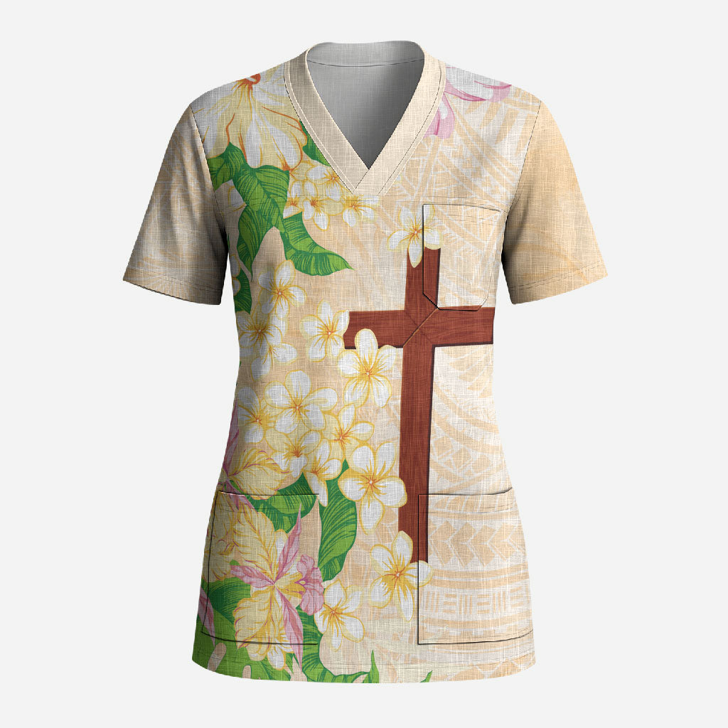 Samoa AIGA Floral Theme Scrub Top Always In God's Arms LT7 Adult Multicolor - Polynesian Pride