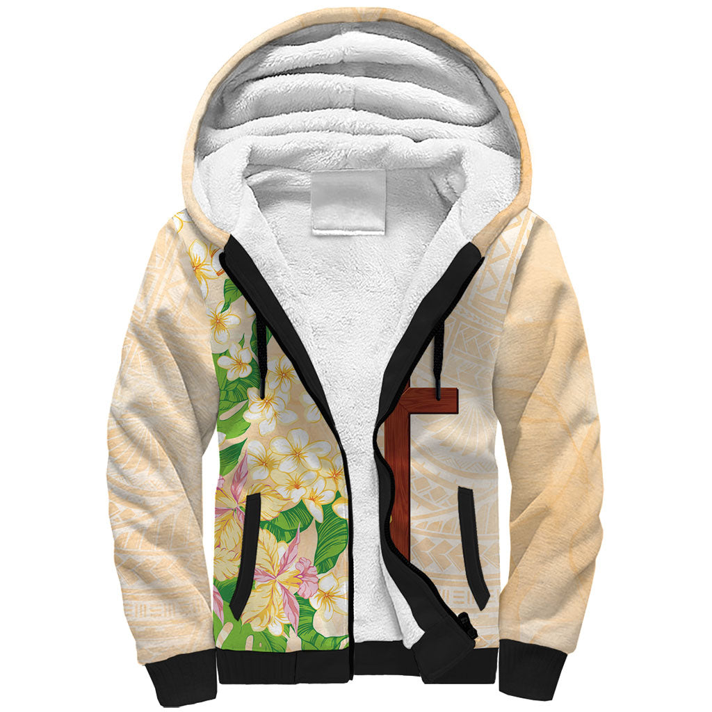 Samoa AIGA Floral Theme Sherpa Hoodie Always In God's Arms