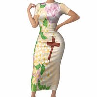 Samoa AIGA Floral Theme Short Sleeve Bodycon Dress Always In God's Arms