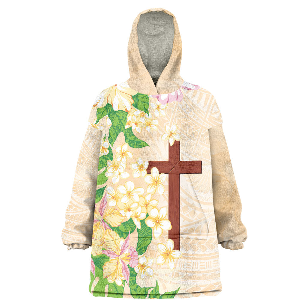 Samoa AIGA Floral Theme Wearable Blanket Hoodie Always In God's Arms