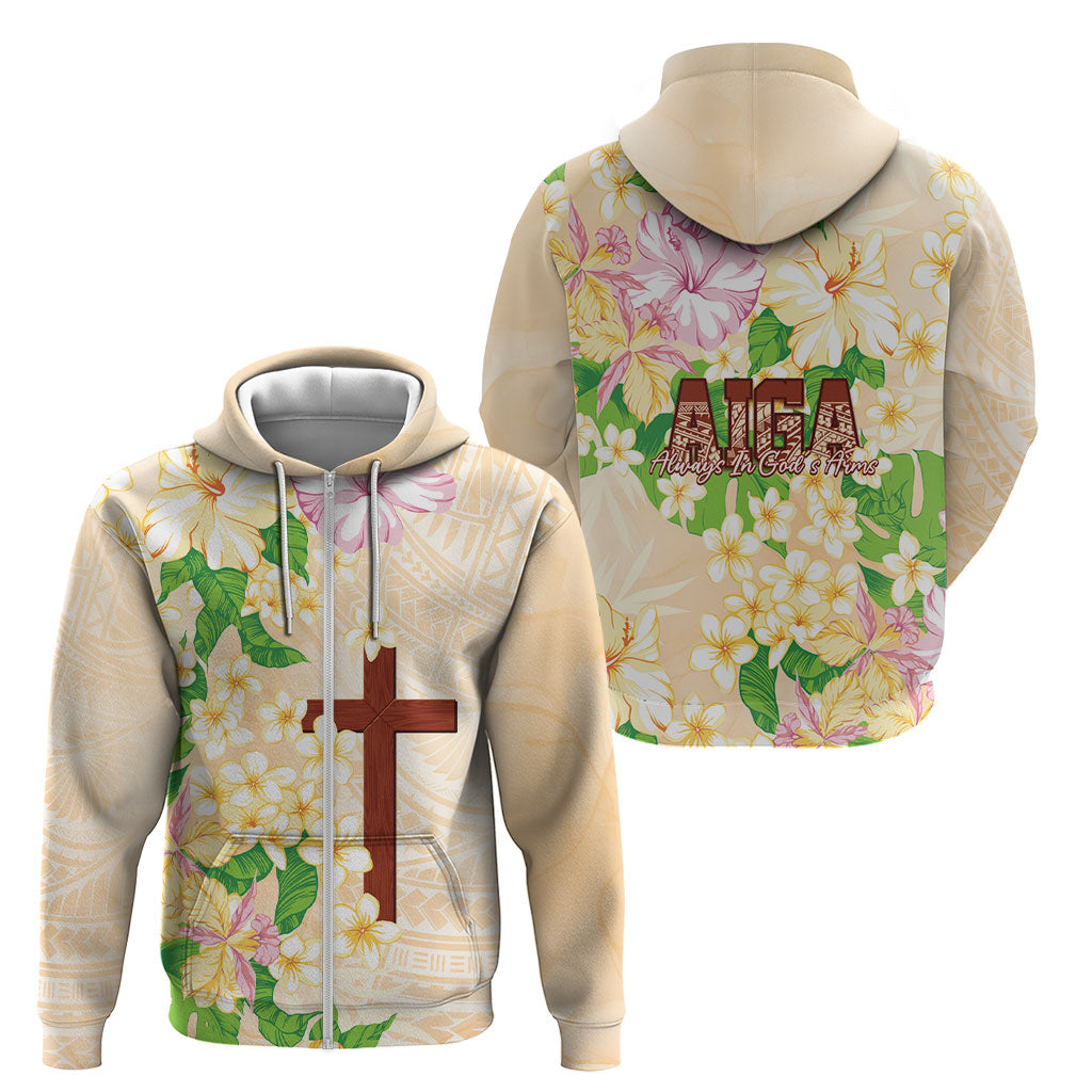Samoa AIGA Floral Theme Zip Hoodie Always In God's Arms LT7 - Polynesian Pride