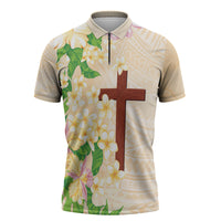 Samoa AIGA Floral Theme Zipper Polo Shirt Always In God's Arms