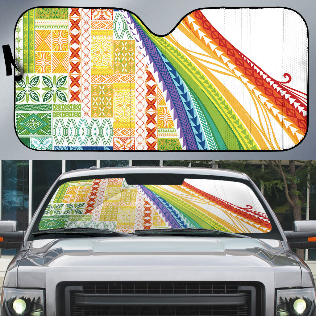 Pasifika Samoa Siapo Malu Tattoo Inspired Auto Sun Shade Fa'afafine Rainbow Theme LT7 Multicolor - Polynesian Pride