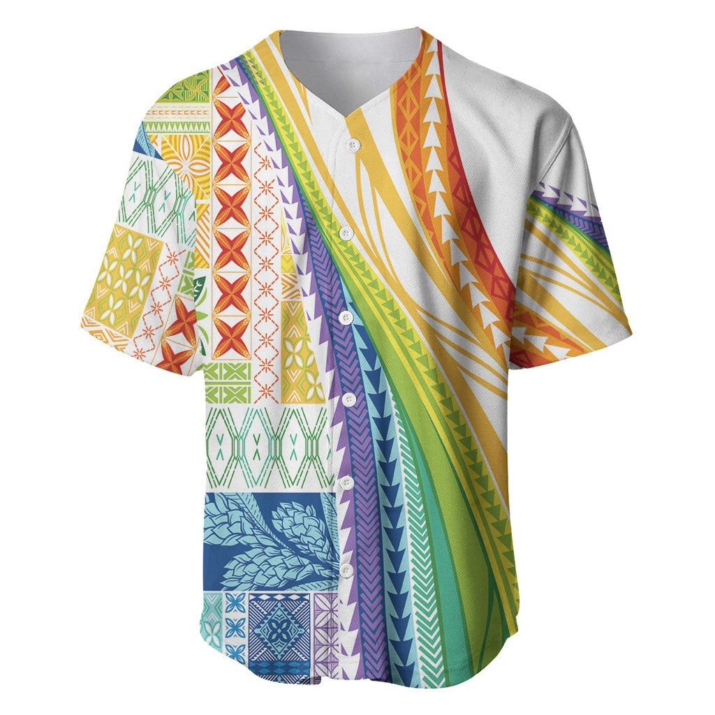 Pasifika Samoa Siapo Malu Tattoo Inspired Baseball Jersey Fa'afafine Rainbow Theme LT7 Multicolor - Polynesian Pride