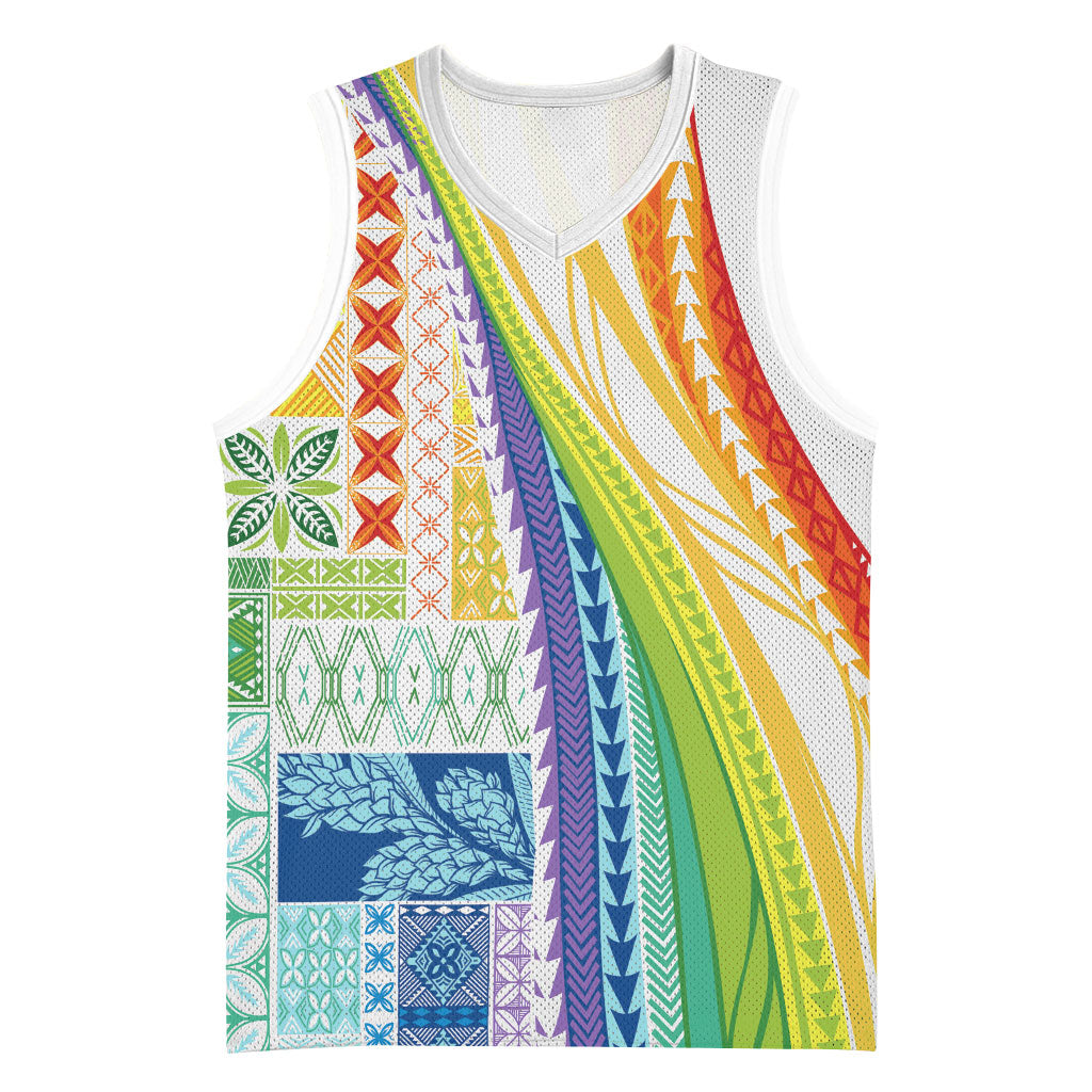 Pasifika Samoa Siapo Malu Tattoo Inspired Basketball Jersey Fa'afafine Rainbow Theme