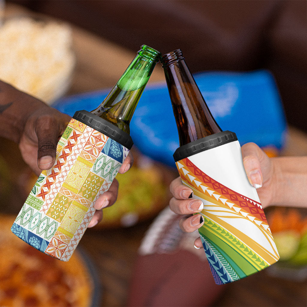 Pasifika Samoa Siapo Malu Tattoo Inspired 4 in 1 Can Cooler Tumbler Fa'afafine Rainbow Theme