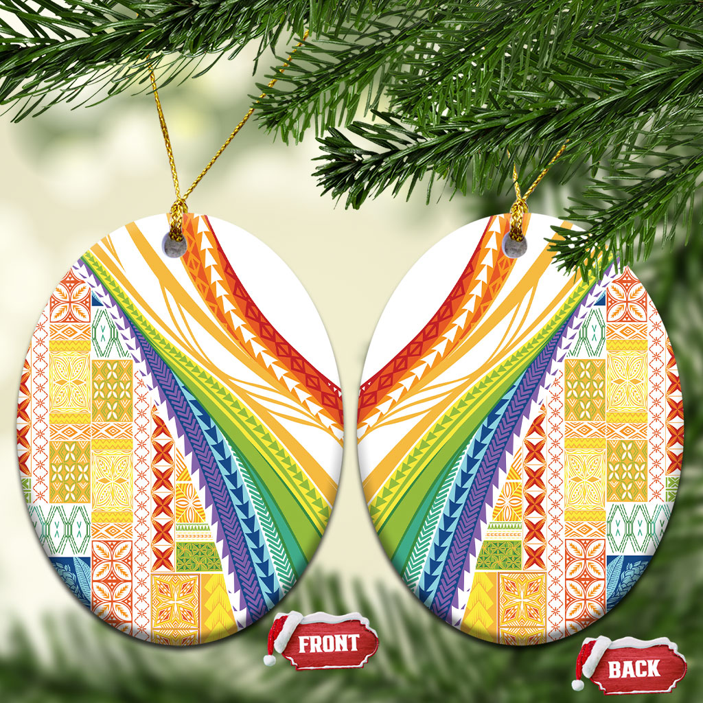 Pasifika Samoa Siapo Malu Tattoo Inspired Ceramic Ornament Fa'afafine Rainbow Theme