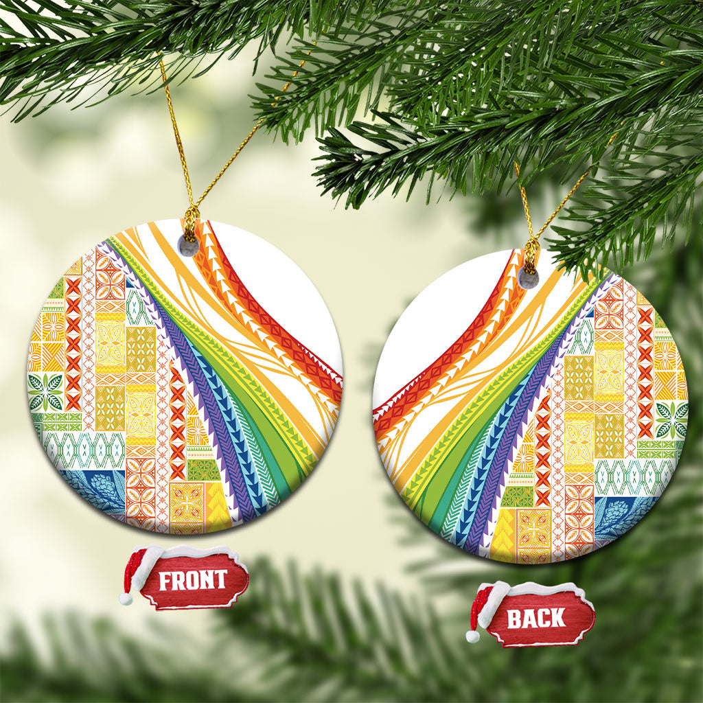 Pasifika Samoa Siapo Malu Tattoo Inspired Ceramic Ornament Fa'afafine Rainbow Theme