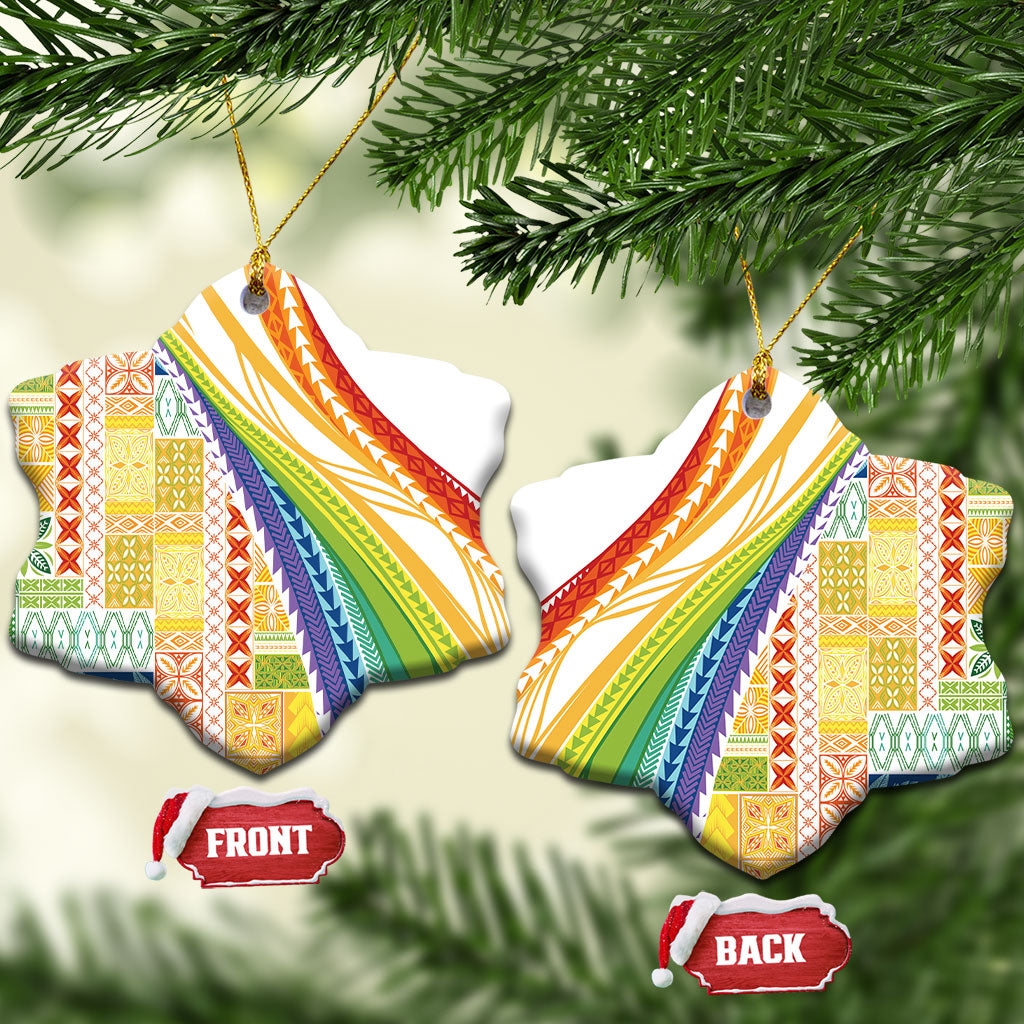 Pasifika Samoa Siapo Malu Tattoo Inspired Ceramic Ornament Fa'afafine Rainbow Theme