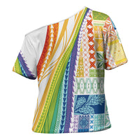 Pasifika Samoa Siapo Malu Tattoo Inspired Cross Shoulder Shirt Fa'afafine Rainbow Theme