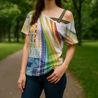 Pasifika Samoa Siapo Malu Tattoo Inspired Cross Shoulder Shirt Fa'afafine Rainbow Theme