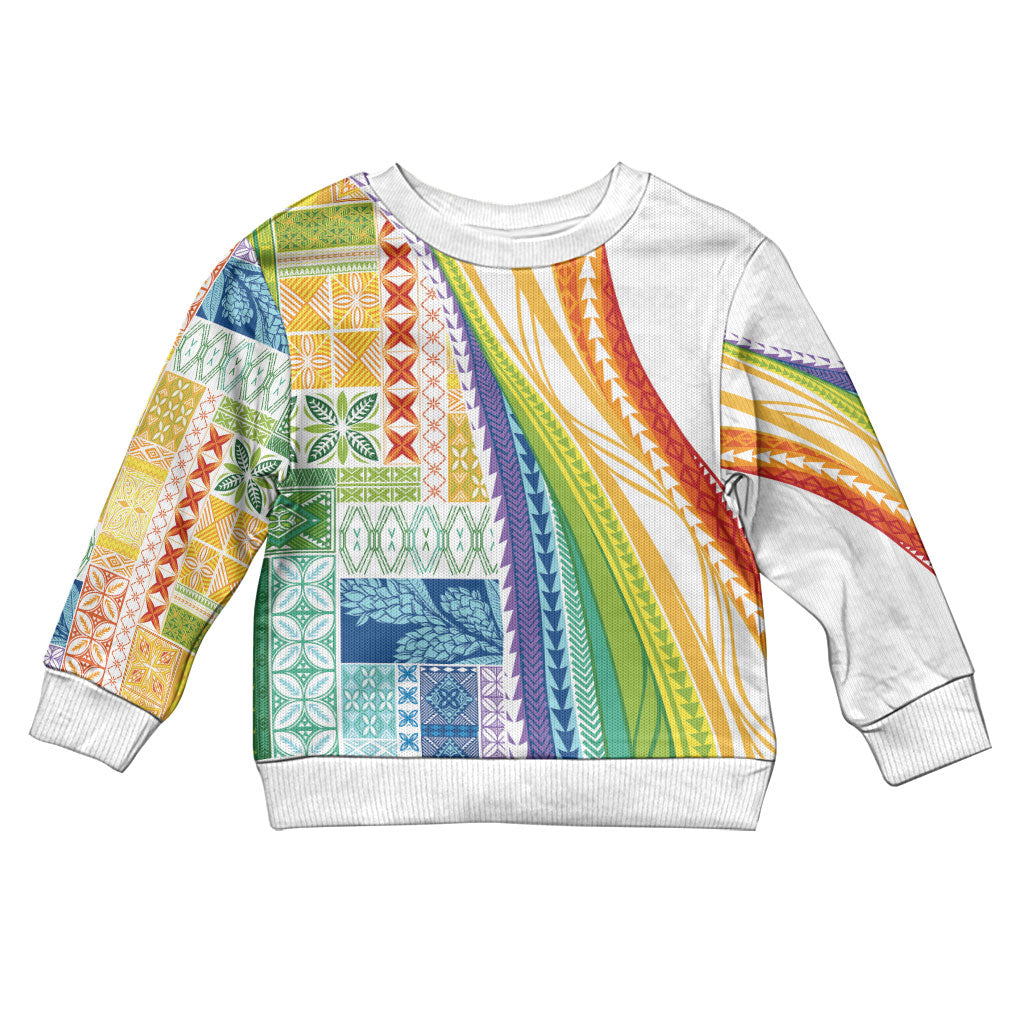 Pasifika Samoa Siapo Malu Tattoo Inspired Kid Ugly Christmas Sweater Fa'afafine Rainbow Theme
