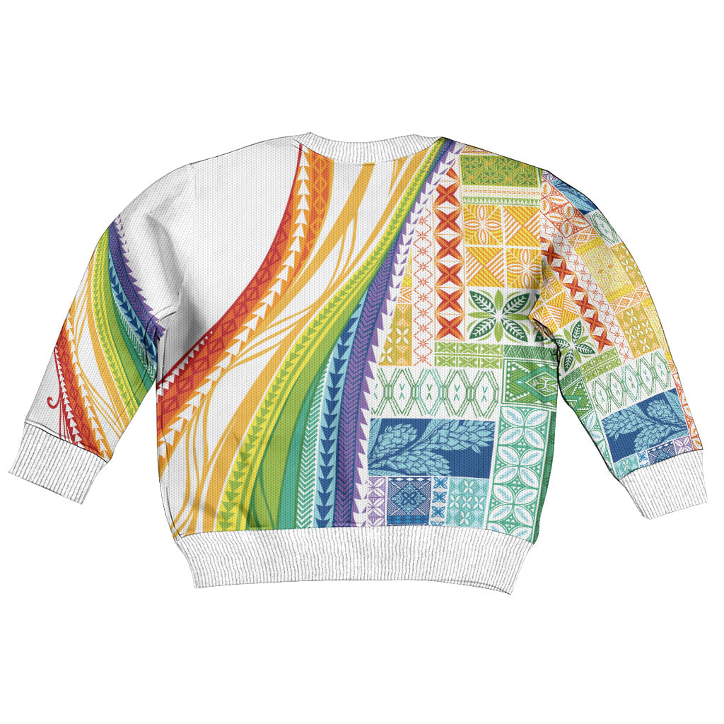 Pasifika Samoa Siapo Malu Tattoo Inspired Kid Ugly Christmas Sweater Fa'afafine Rainbow Theme