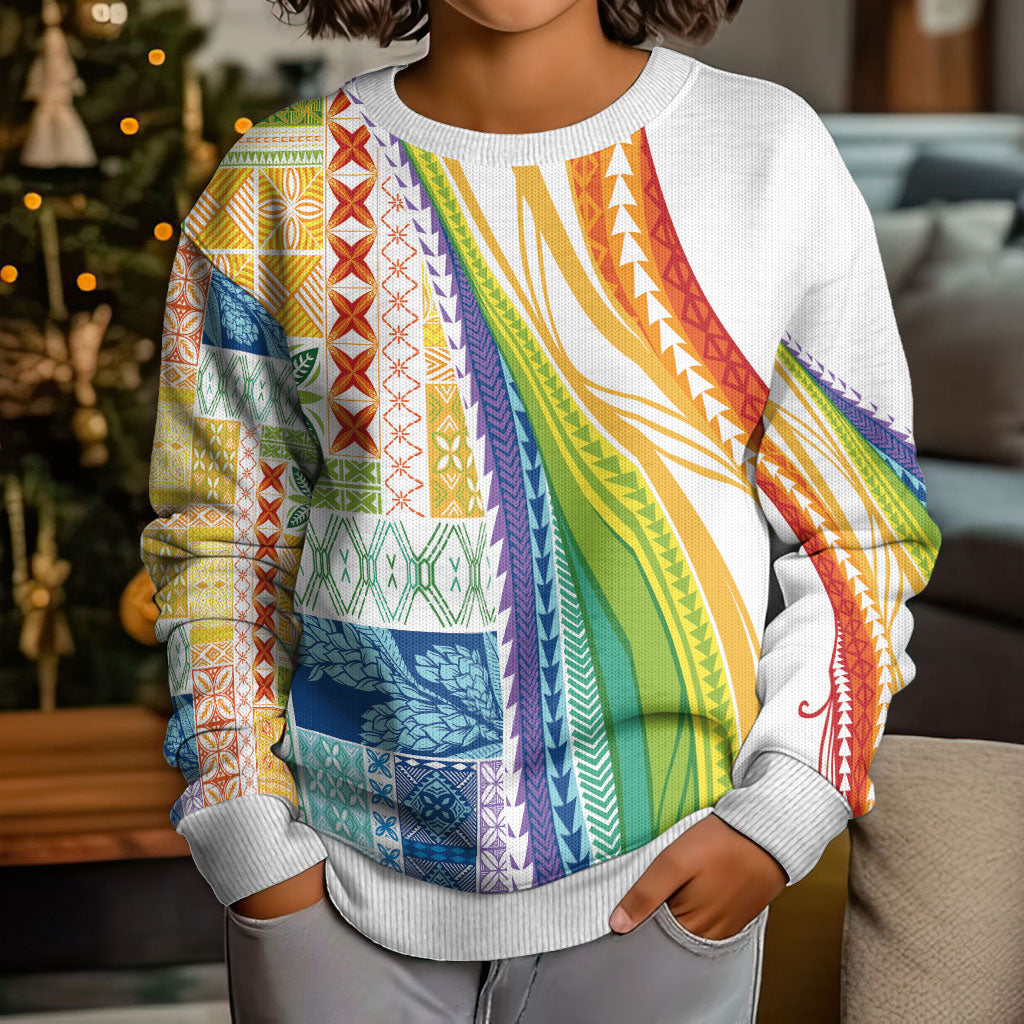 Pasifika Samoa Siapo Malu Tattoo Inspired Kid Ugly Christmas Sweater Fa'afafine Rainbow Theme