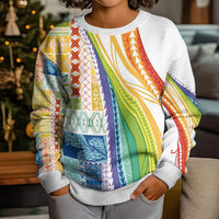 Pasifika Samoa Siapo Malu Tattoo Inspired Kid Ugly Christmas Sweater Fa'afafine Rainbow Theme