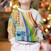 Pasifika Samoa Siapo Malu Tattoo Inspired Kid Ugly Christmas Sweater Fa'afafine Rainbow Theme