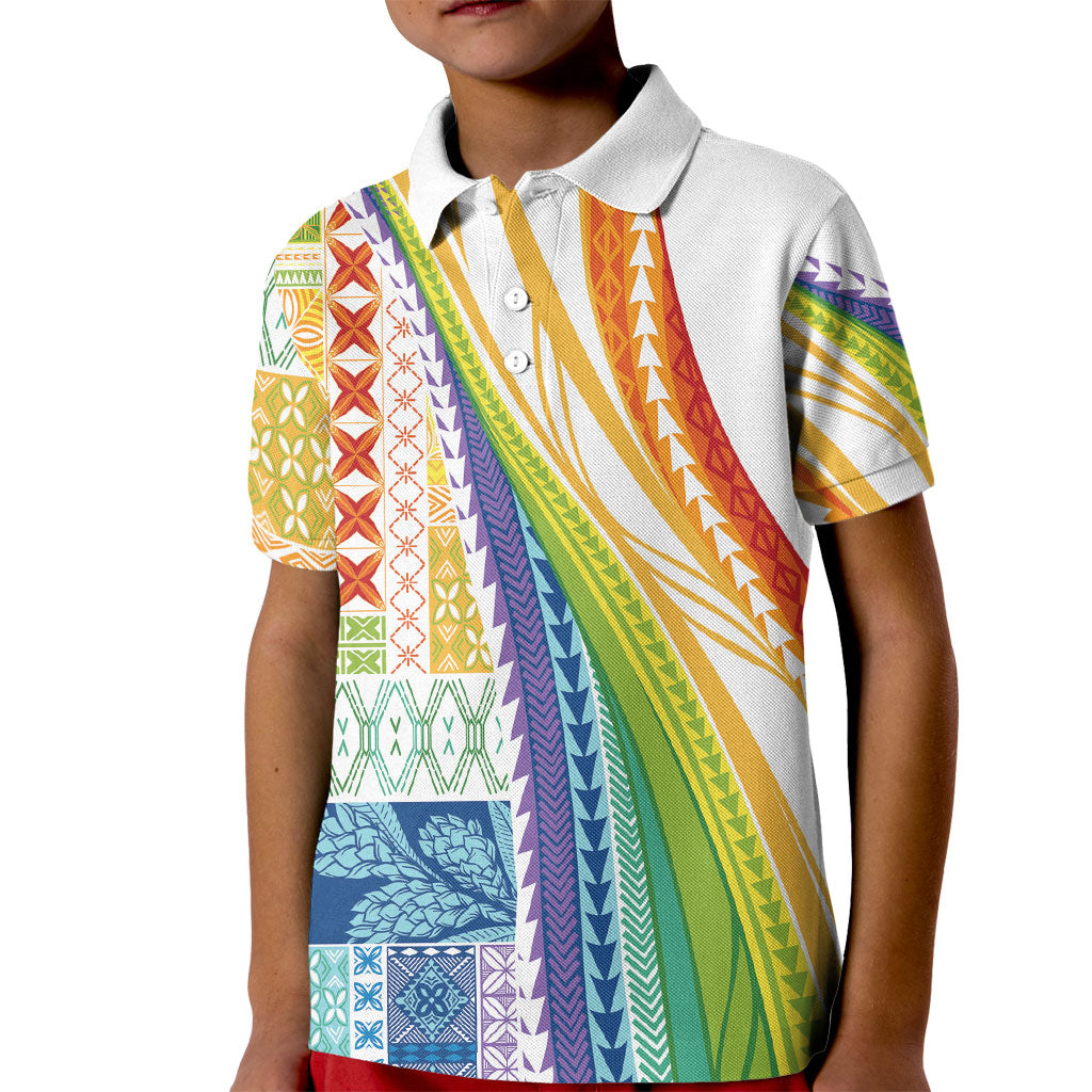 Pasifika Samoa Siapo Malu Tattoo Inspired Kid Polo Shirt Fa'afafine Rainbow Theme LT7 Kid Multicolor - Polynesian Pride