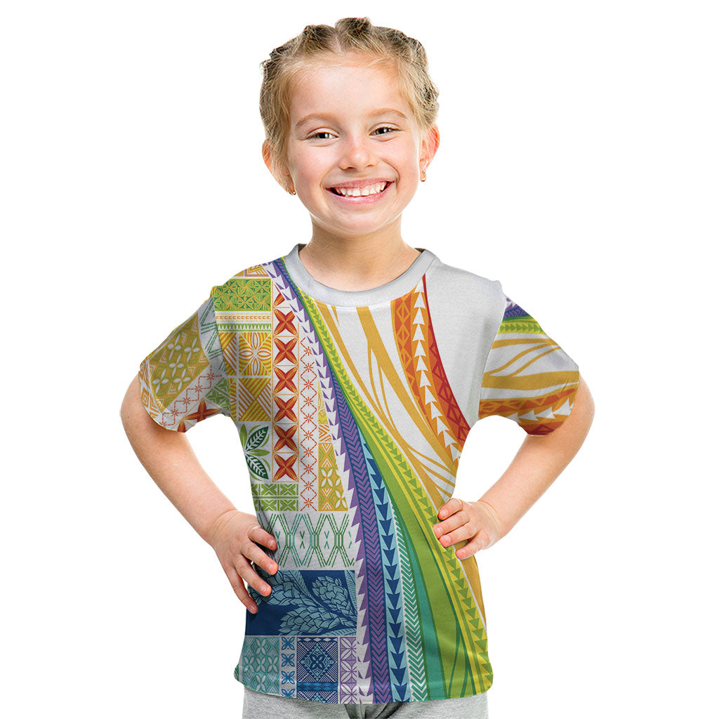 Pasifika Samoa Siapo Malu Tattoo Inspired Kid T Shirt Fa'afafine Rainbow Theme LT7 Multicolor - Polynesian Pride