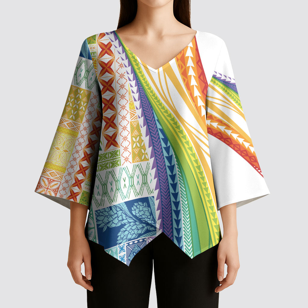 Pasifika Samoa Siapo Malu Tattoo Inspired Kimono Sleeve Blouse Fa'afafine Rainbow Theme