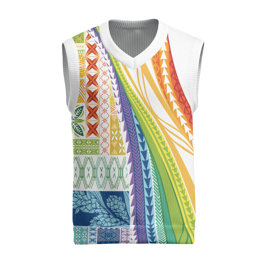 Pasifika Samoa Siapo Malu Tattoo Inspired Christmas Knitted V-Neck Vest Fa'afafine Rainbow Theme