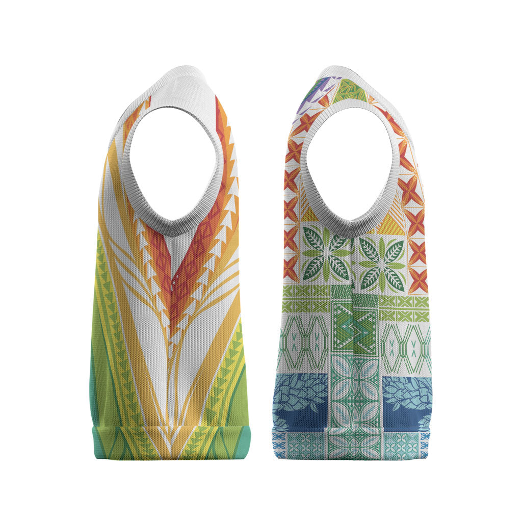 Pasifika Samoa Siapo Malu Tattoo Inspired Christmas Knitted V-Neck Vest Fa'afafine Rainbow Theme