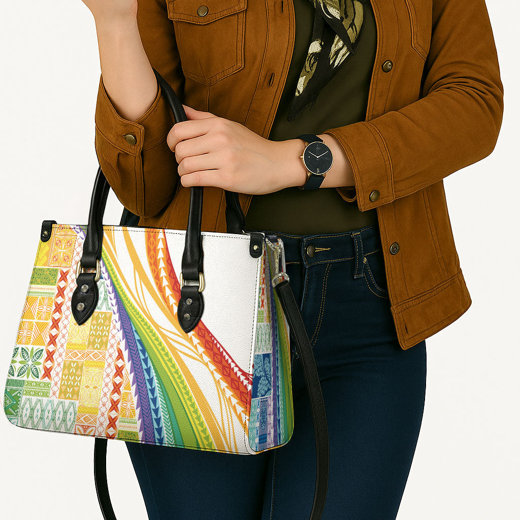 Pasifika Samoa Siapo Malu Tattoo Inspired Leather Bag Fa'afafine Rainbow Theme