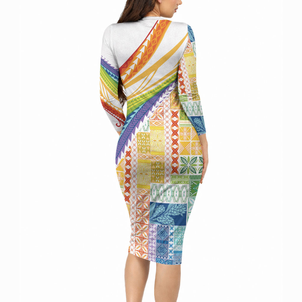 Pasifika Samoa Siapo Malu Tattoo Inspired Long Sleeve Bodycon Dress Fa'afafine Rainbow Theme