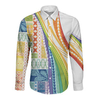 Pasifika Samoa Siapo Malu Tattoo Inspired Long Sleeve Button Shirt Fa'afafine Rainbow Theme
