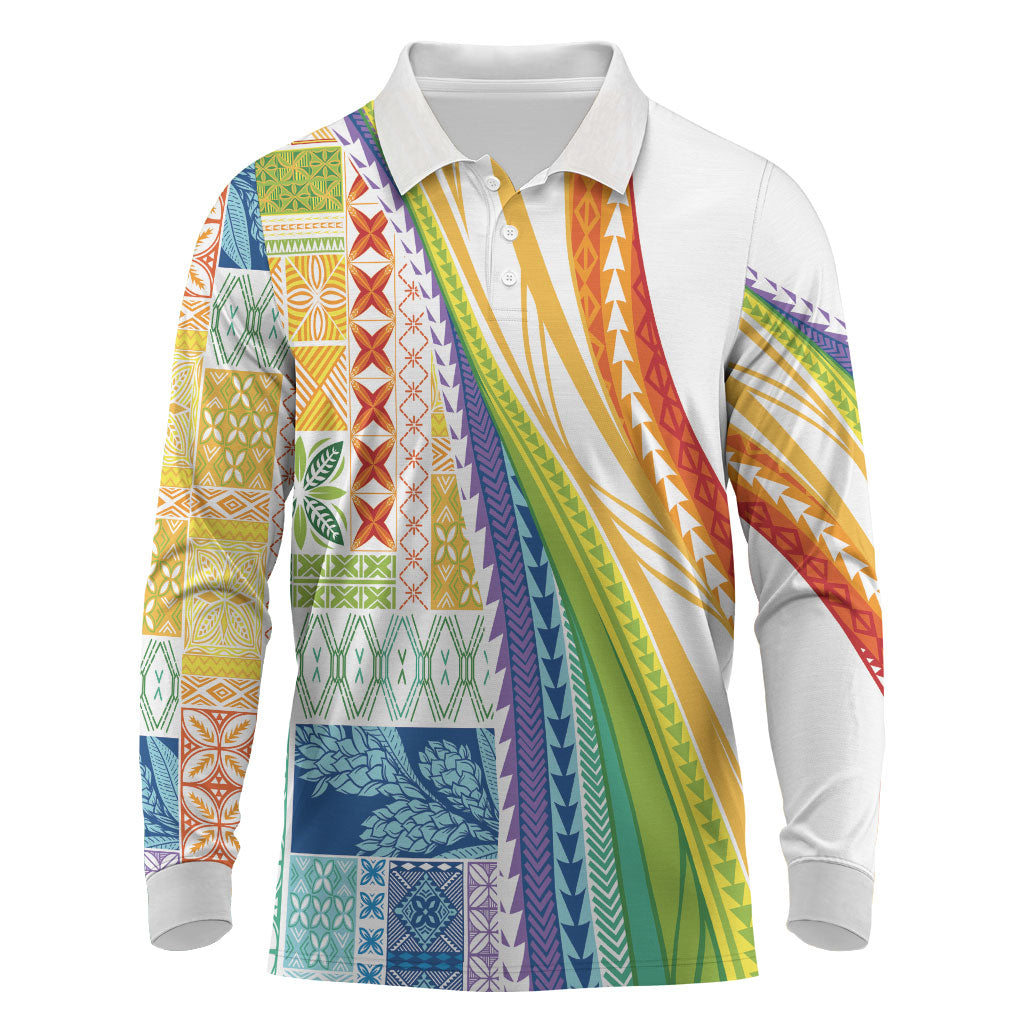 Pasifika Samoa Siapo Malu Tattoo Inspired Long Sleeve Polo Shirt Fa'afafine Rainbow Theme LT7 Multicolor - Polynesian Pride