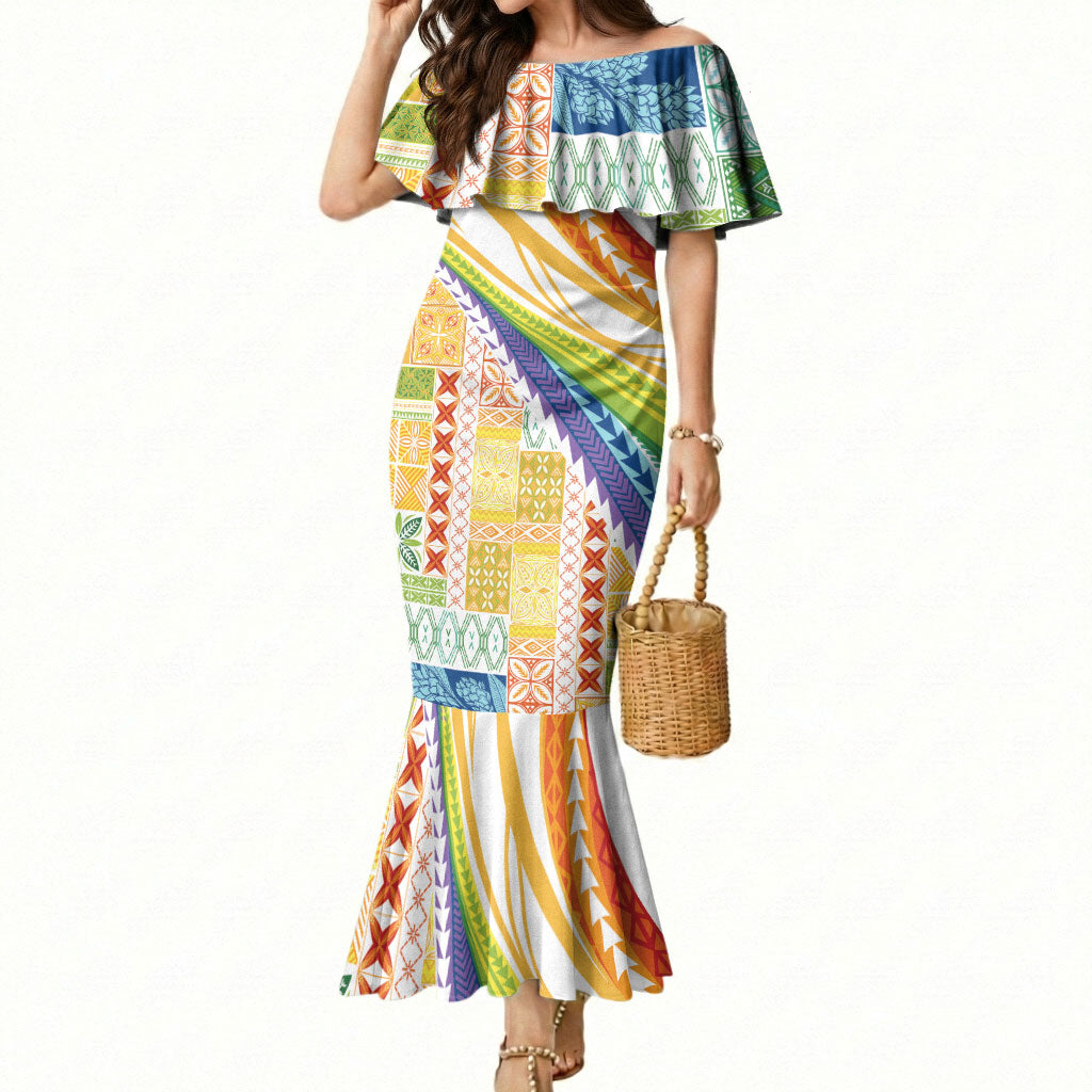 Pasifika Samoa Siapo Malu Tattoo Inspired Mermaid Dress Fa'afafine Rainbow Theme