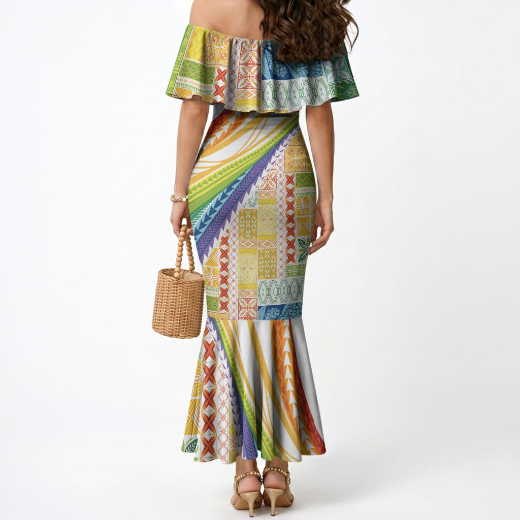 Pasifika Samoa Siapo Malu Tattoo Inspired Mermaid Dress Fa'afafine Rainbow Theme