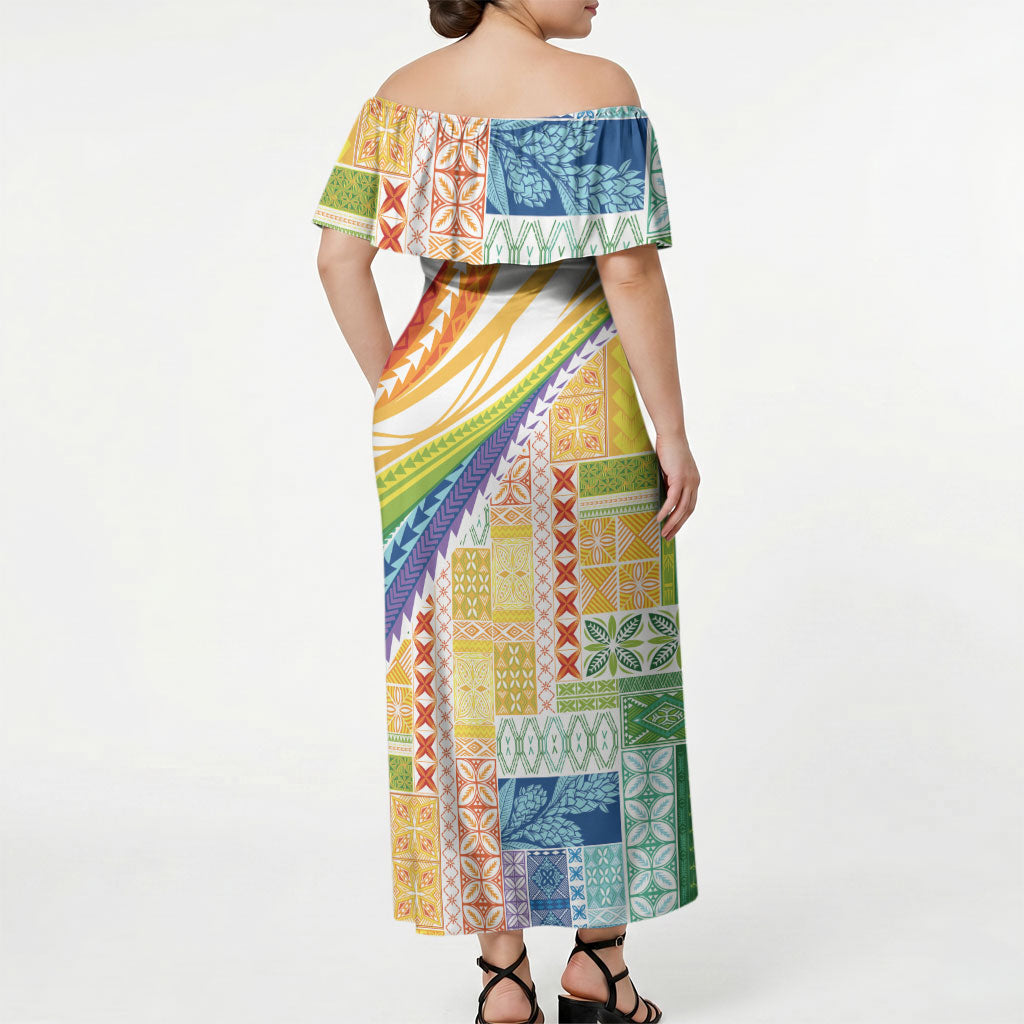 Pasifika Samoa Siapo Malu Tattoo Inspired Off Shoulder Maxi Dress Fa'afafine Rainbow Theme