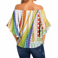 Pasifika Samoa Siapo Malu Tattoo Inspired Off Shoulder Wrap Waist Top Fa'afafine Rainbow Theme