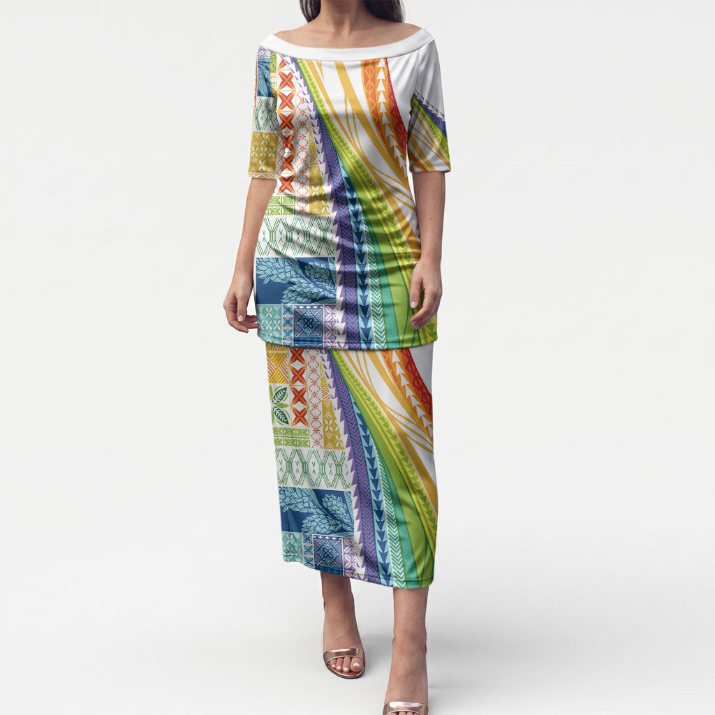 Pasifika Samoa Siapo Malu Tattoo Inspired Puletasi Fa'afafine Rainbow Theme LT7 Long Dress Multicolor - Polynesian Pride