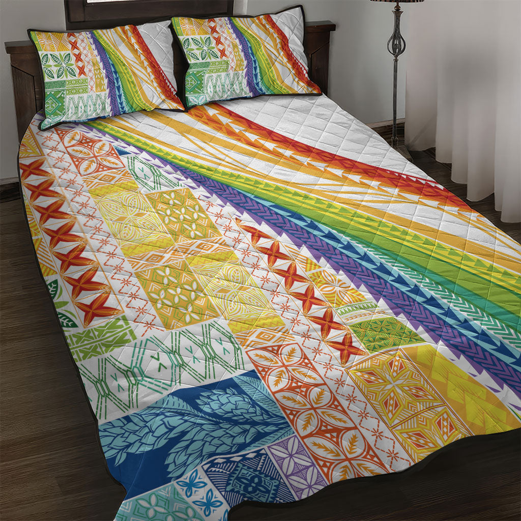 Pasifika Samoa Siapo Malu Tattoo Inspired Quilt Bed Set Fa'afafine Rainbow Theme